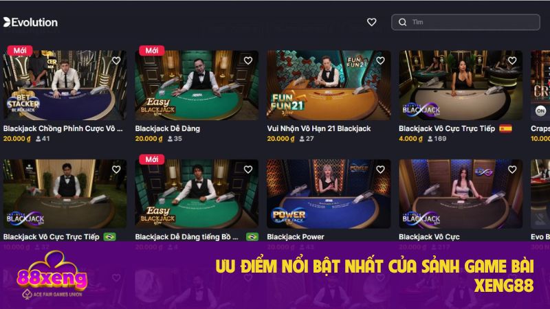 Giao diện hệ thống game bài Xeng88 hiện đại